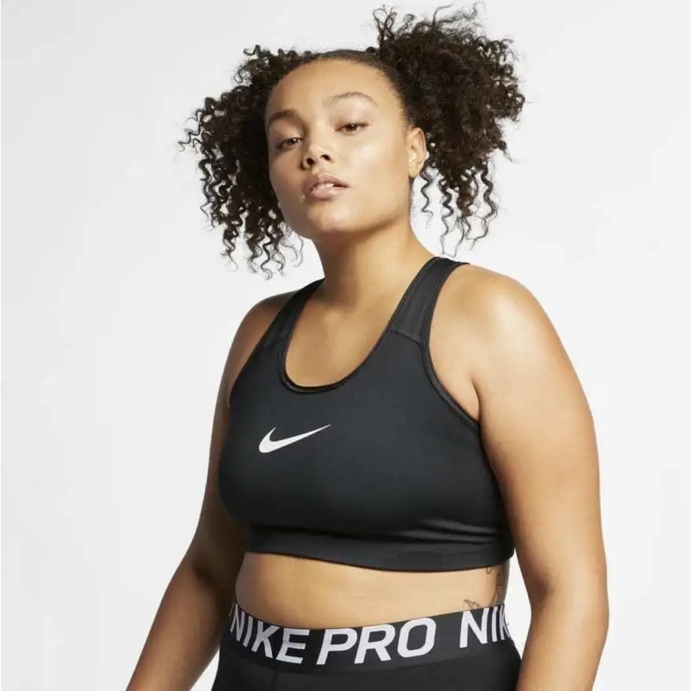 Nike Swoosh Medium Support Black White Non-Padded Sports Bra Plus Size 1XL